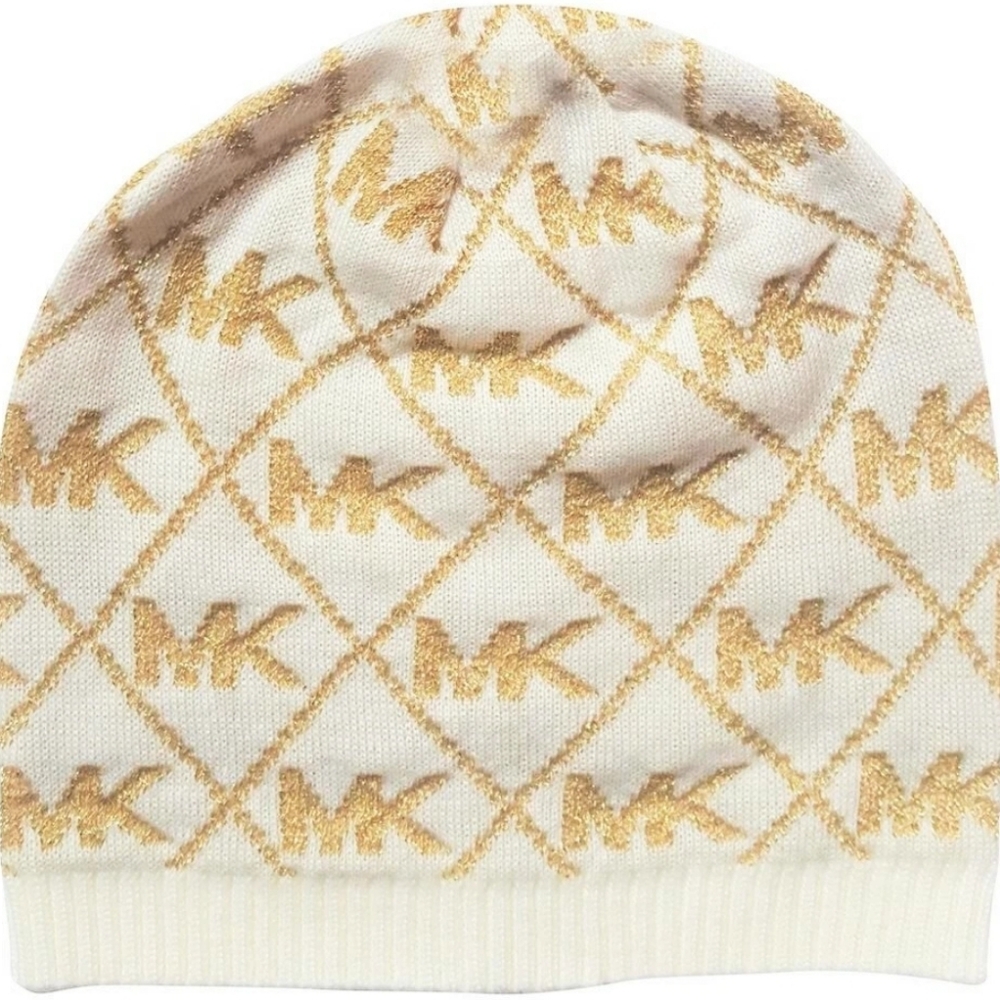 Michael Kors Gold and Cream Patterned Beanie